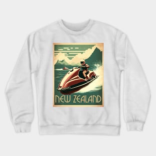 New Zealand Jet Ski Vintage Travel Art Poster Crewneck Sweatshirt